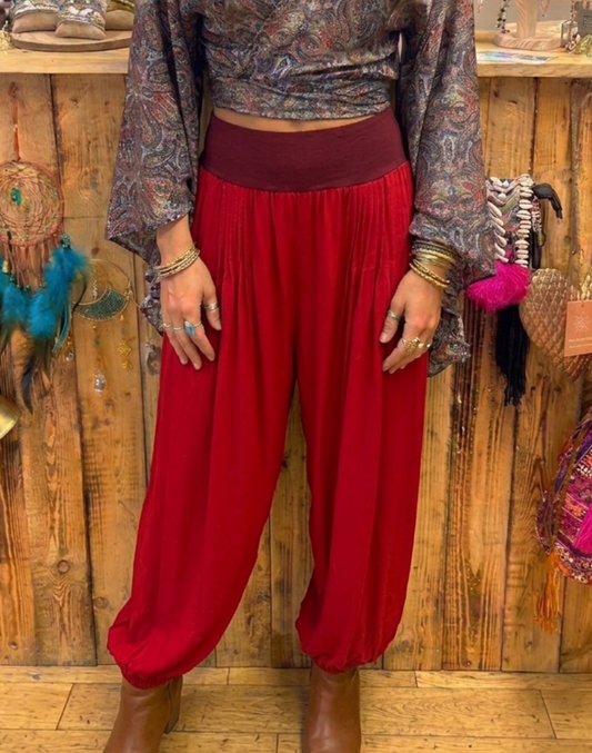 Red Balloon Pants – Jersey Waist & Silk Mix