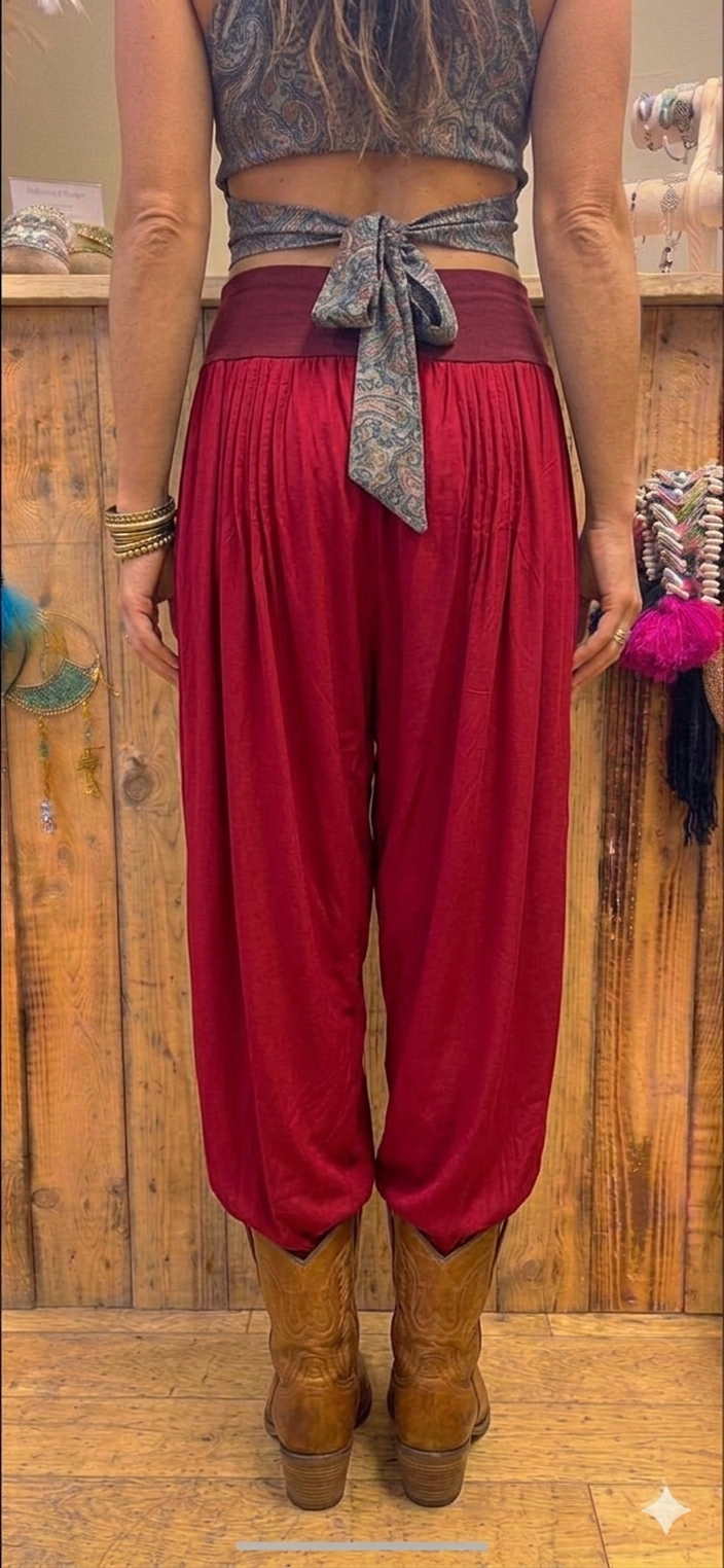 Red Balloon Pants – Jersey Waist & Silk Mix