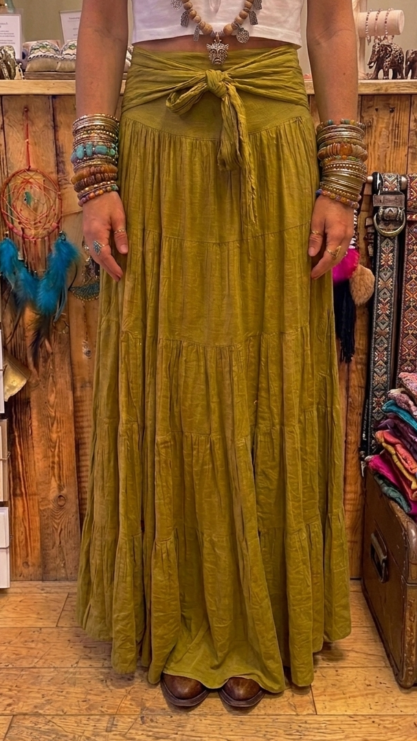 Ochre Tiered Maxi Skirt