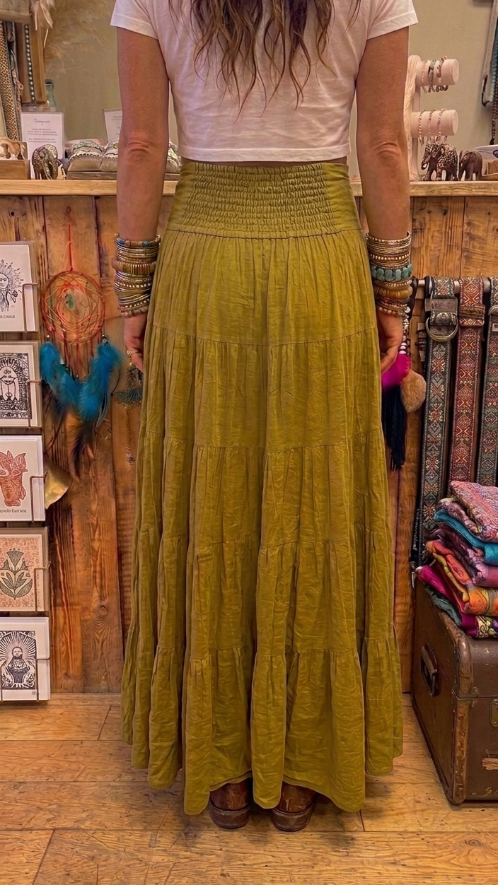 Ochre Tiered Maxi Skirt