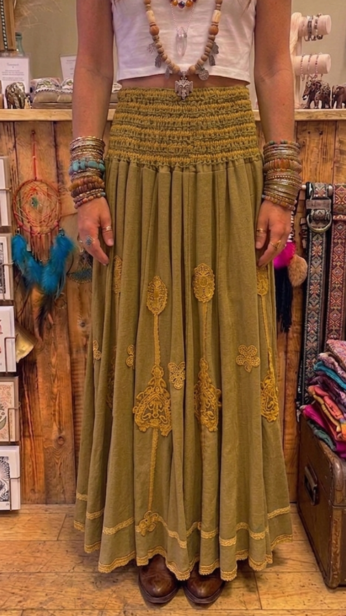 Mustard Hemp Tiered Maxi Skirt