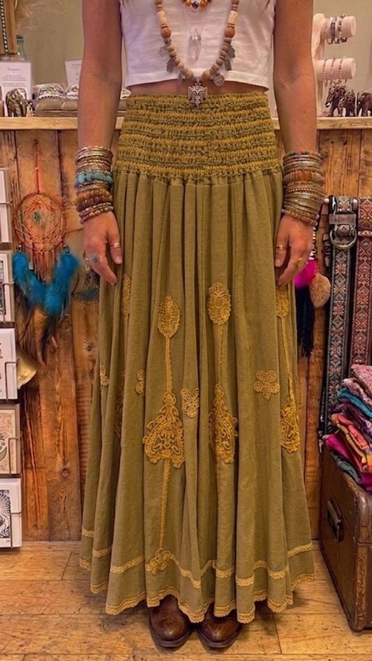 Mustard Hemp Tiered Maxi Skirt