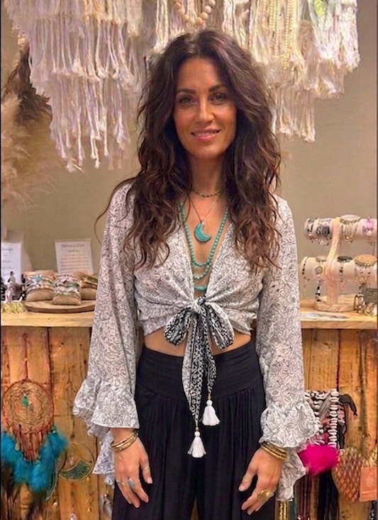 Bell Sleeve Butterfly Top – White & Black Print