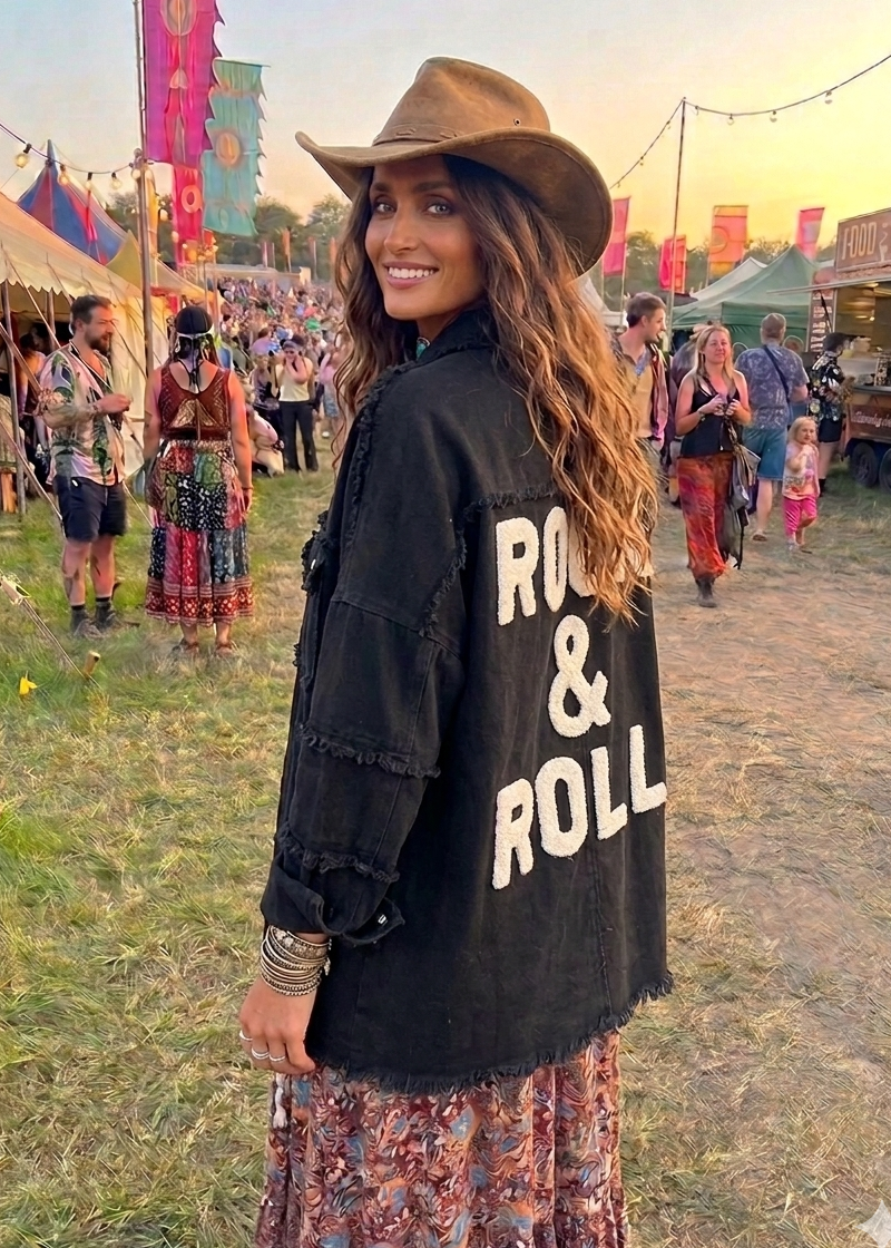 'Rock & Roll' Black Cotton Shacket