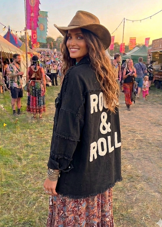 'Rock & Roll' Black Cotton Shacket