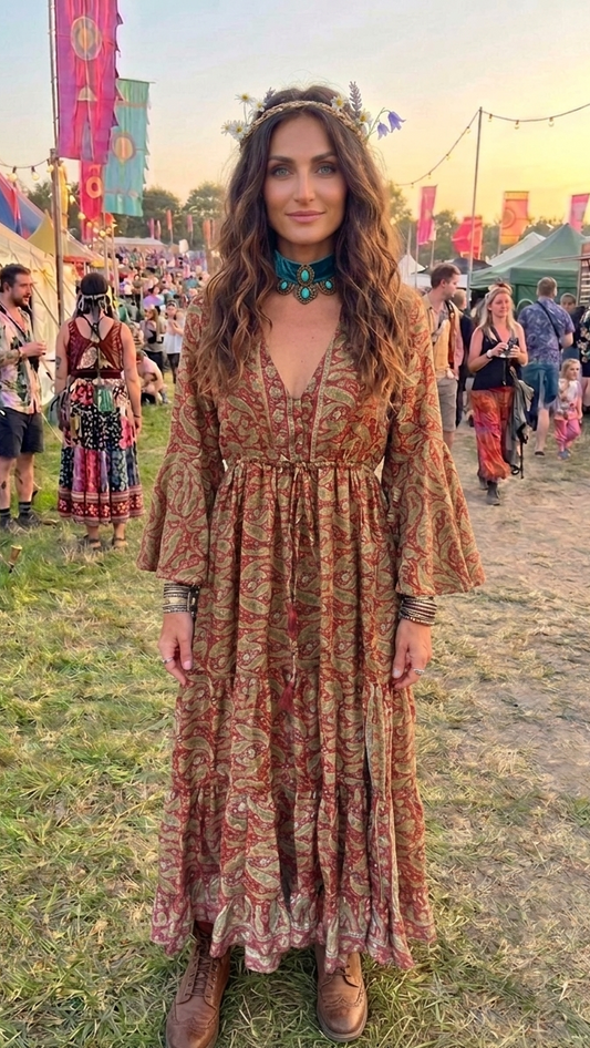 Firebird Recycled Sari Silk Paisley Maxi Dress