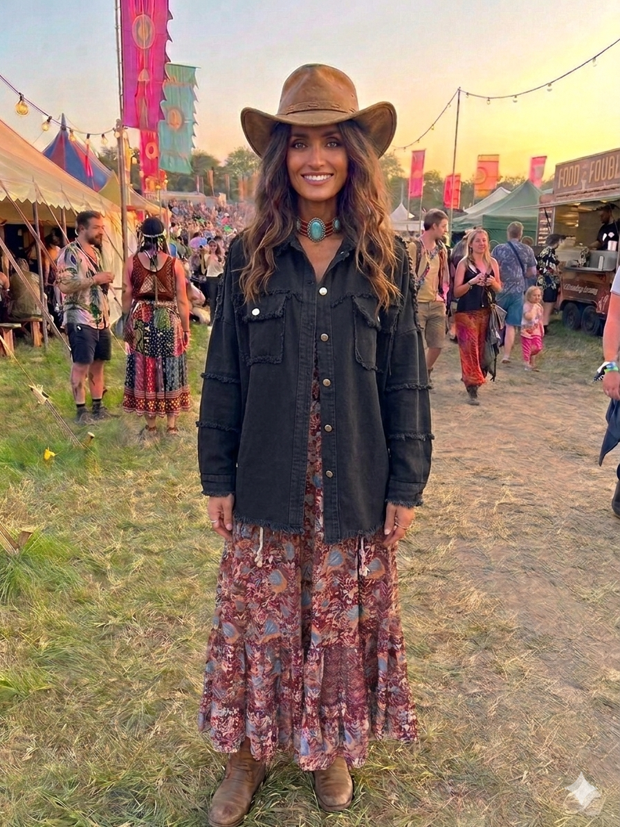 'Rock & Roll' Black Cotton Shacket