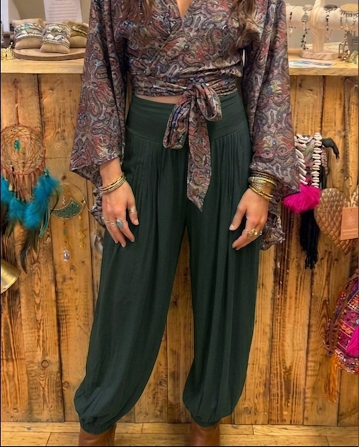 Dark Green Jersey Balloon Pants