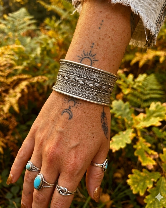 Braided Detail Wide Cuff Bracelet – Silver alloy