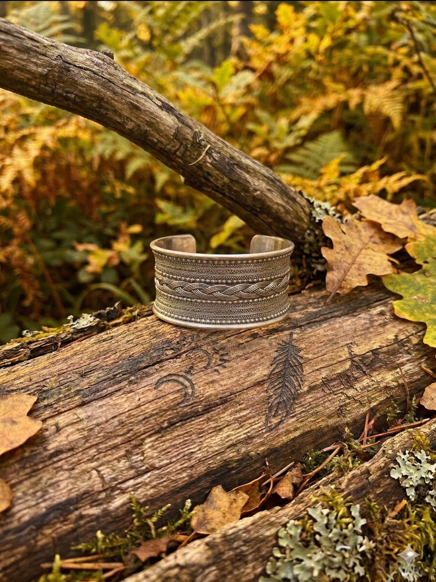 Braided Detail Wide Cuff Bracelet – Silver alloy