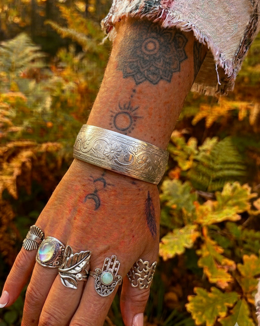 Floral Engraved Cuff Bracelet – Silver alloy
