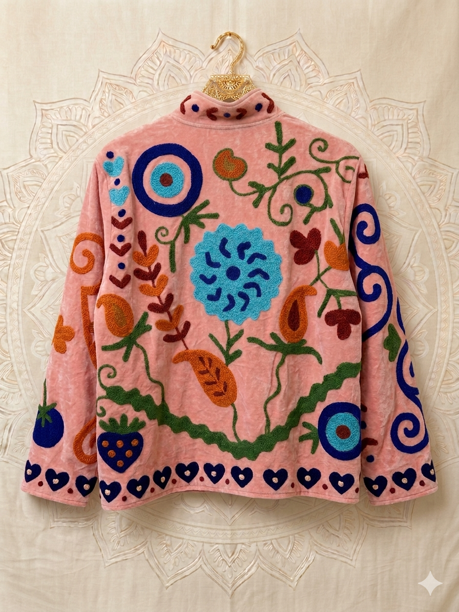 Suzani One of a Kind Velvet Embroidered Jacket