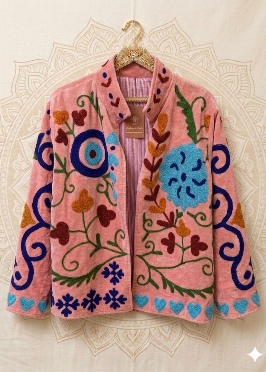 Suzani One of a Kind Velvet Embroidered Jacket