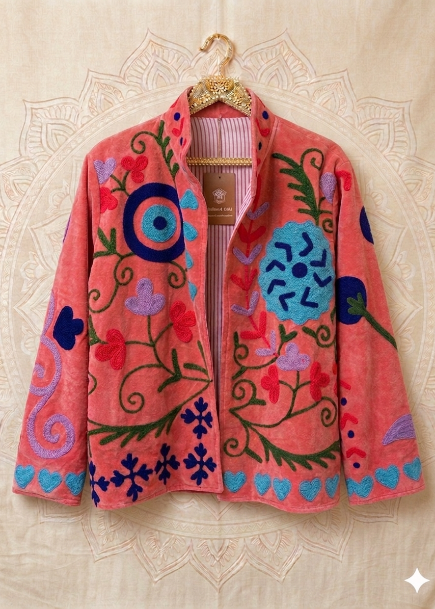 Suzani One of a Kind Velvet Embroidered Jacket