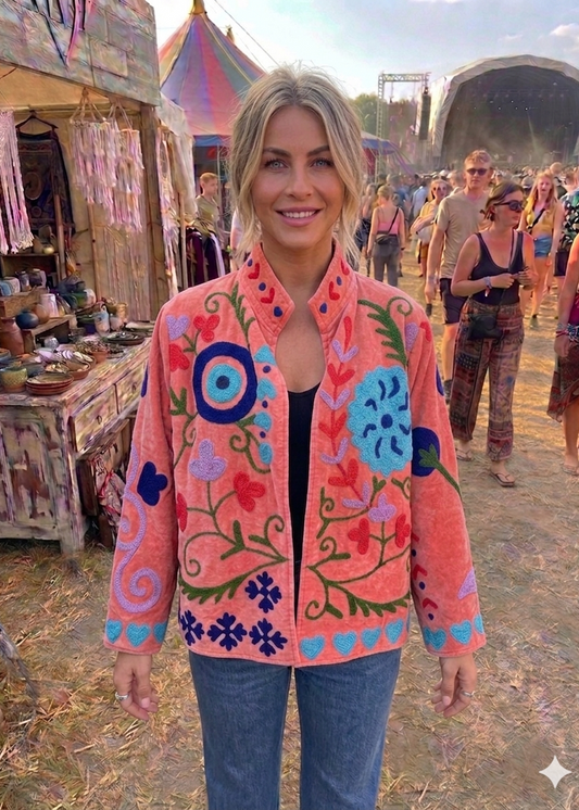 Suzani One of a Kind Velvet Embroidered Jacket