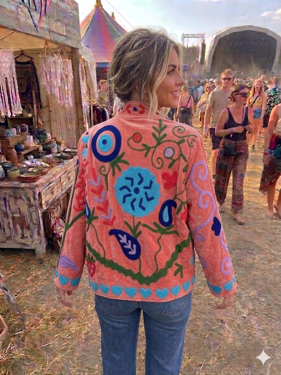 Suzani One of a Kind Velvet Embroidered Jacket
