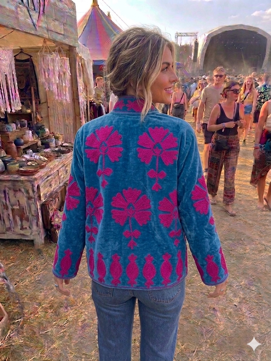 Suzani One of a Kind Velvet Embroidered Jacket