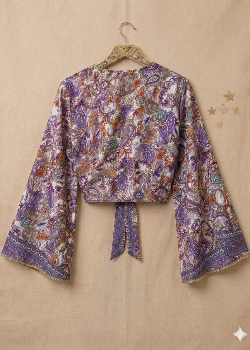 Bell Sleeve Butterfly Top – Purple Paisley Print