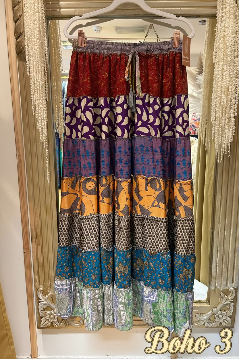 Gypsy Soul Boho Patchwork Maxi Skirt.