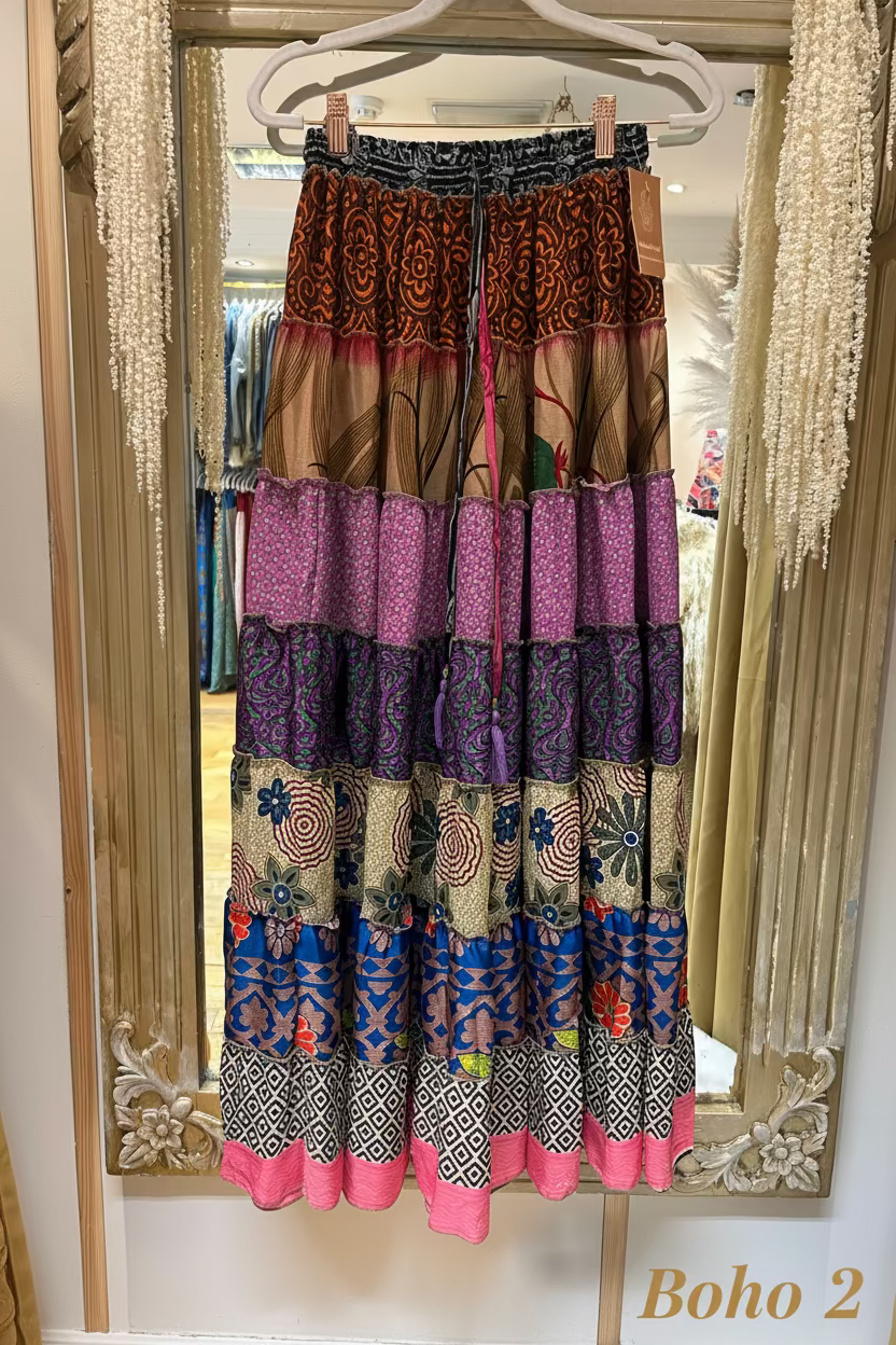Gypsy Soul Boho Patchwork Maxi Skirt.