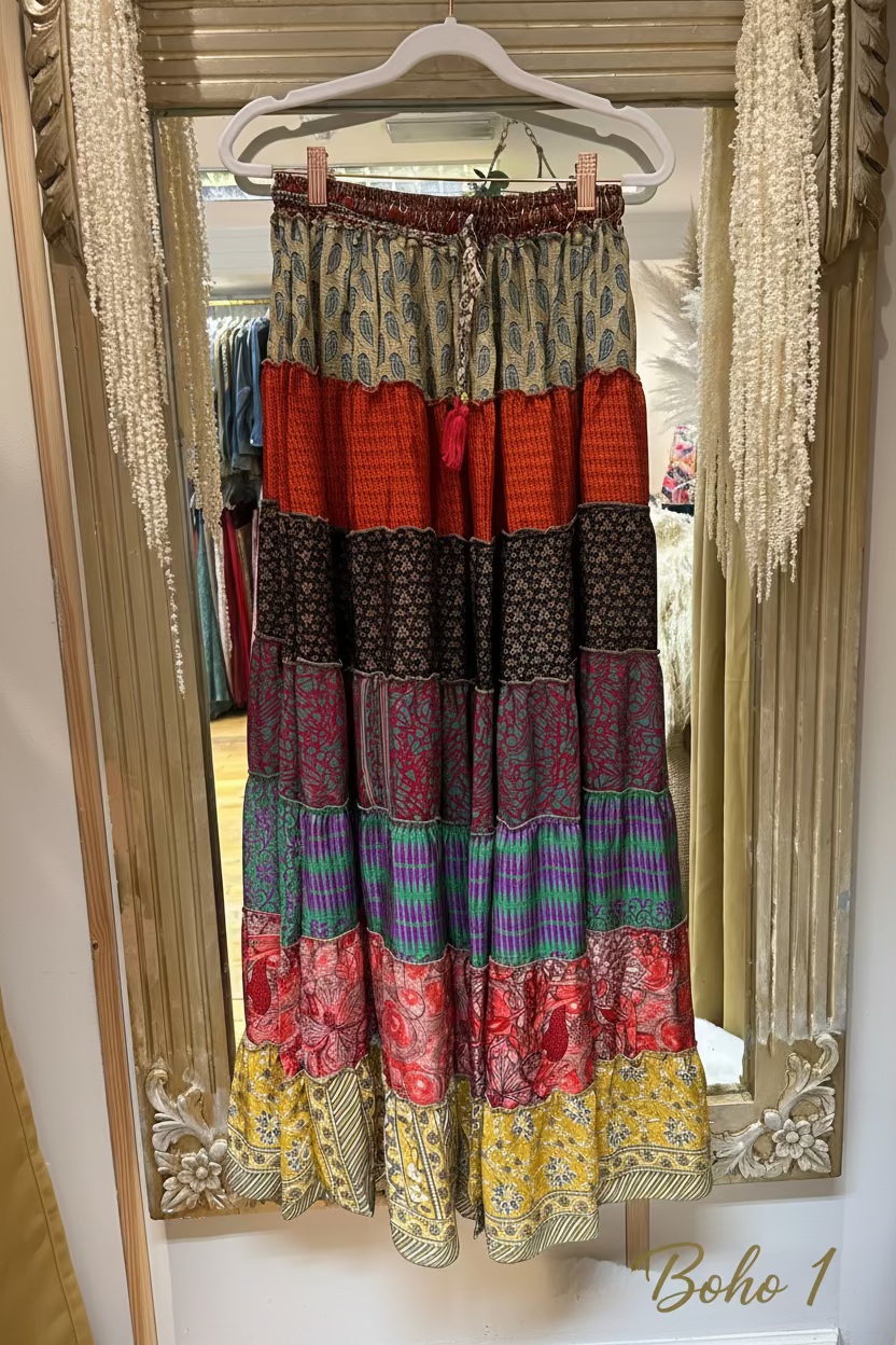 Gypsy Soul Boho Patchwork Maxi Skirt.