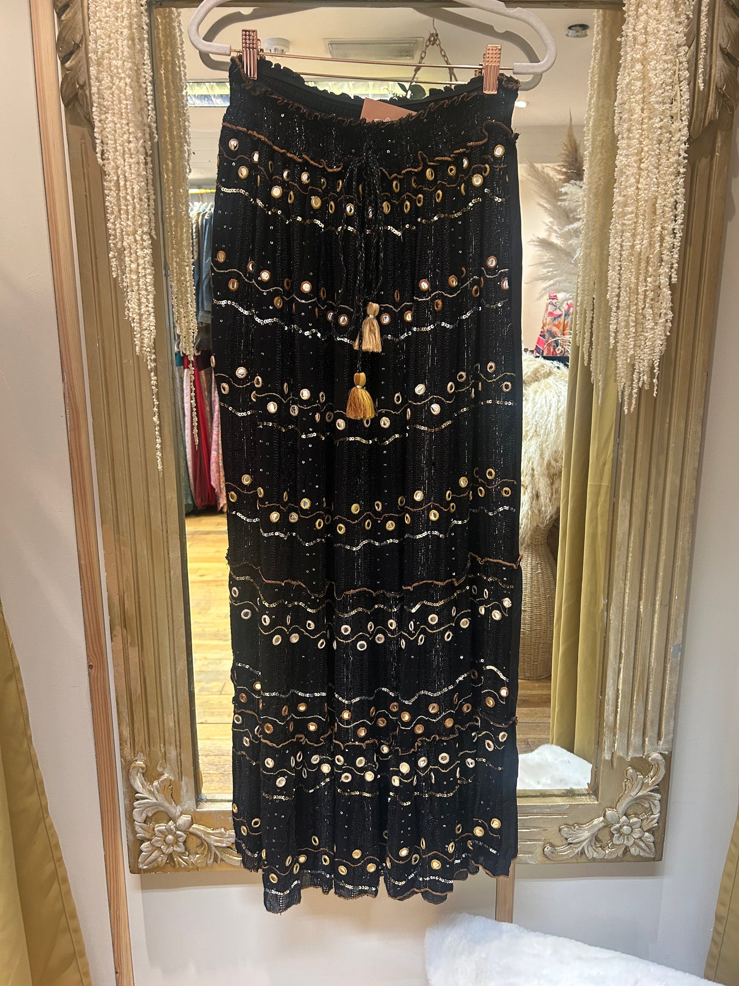 Moon Black Mirror & Glitter Embellished Maxi Skirt