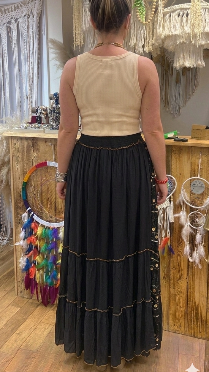 Moon Black Mirror & Glitter Embellished Maxi Skirt