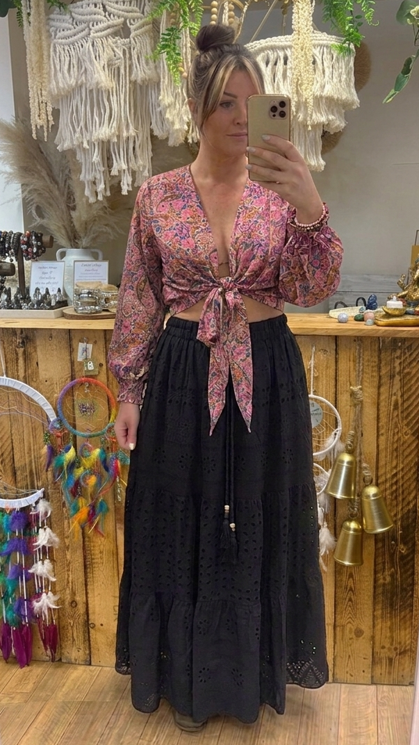 Solstice - Black Broderie Anglaise Maxi Skirt