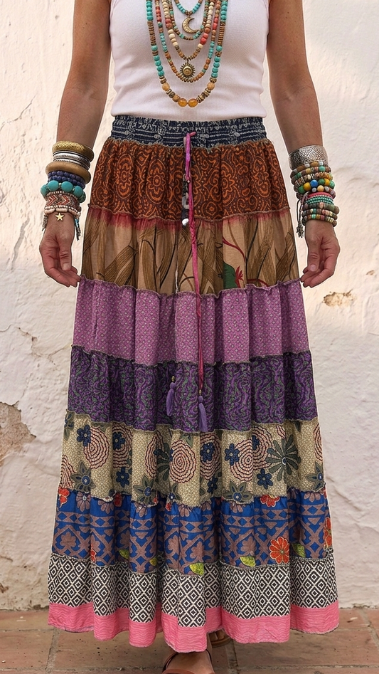 Gypsy Soul Boho Patchwork Maxi Skirt one size 10-18