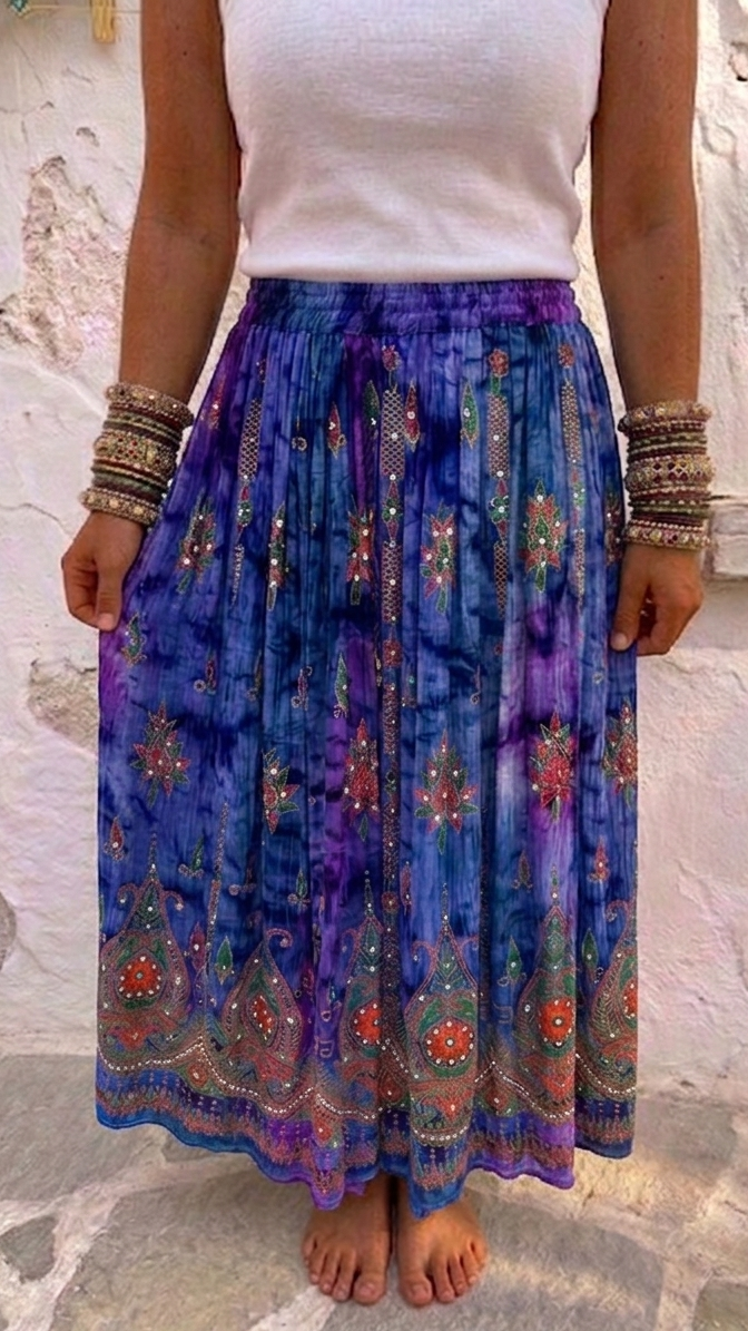 Shakti Purple & Blue Hand Embellished Sequin & Bead Maxi Skirt