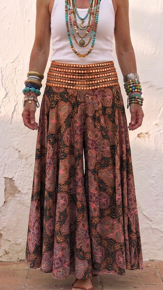 Indra Burnt orange  Embellished Boho Culottes one size 10-14