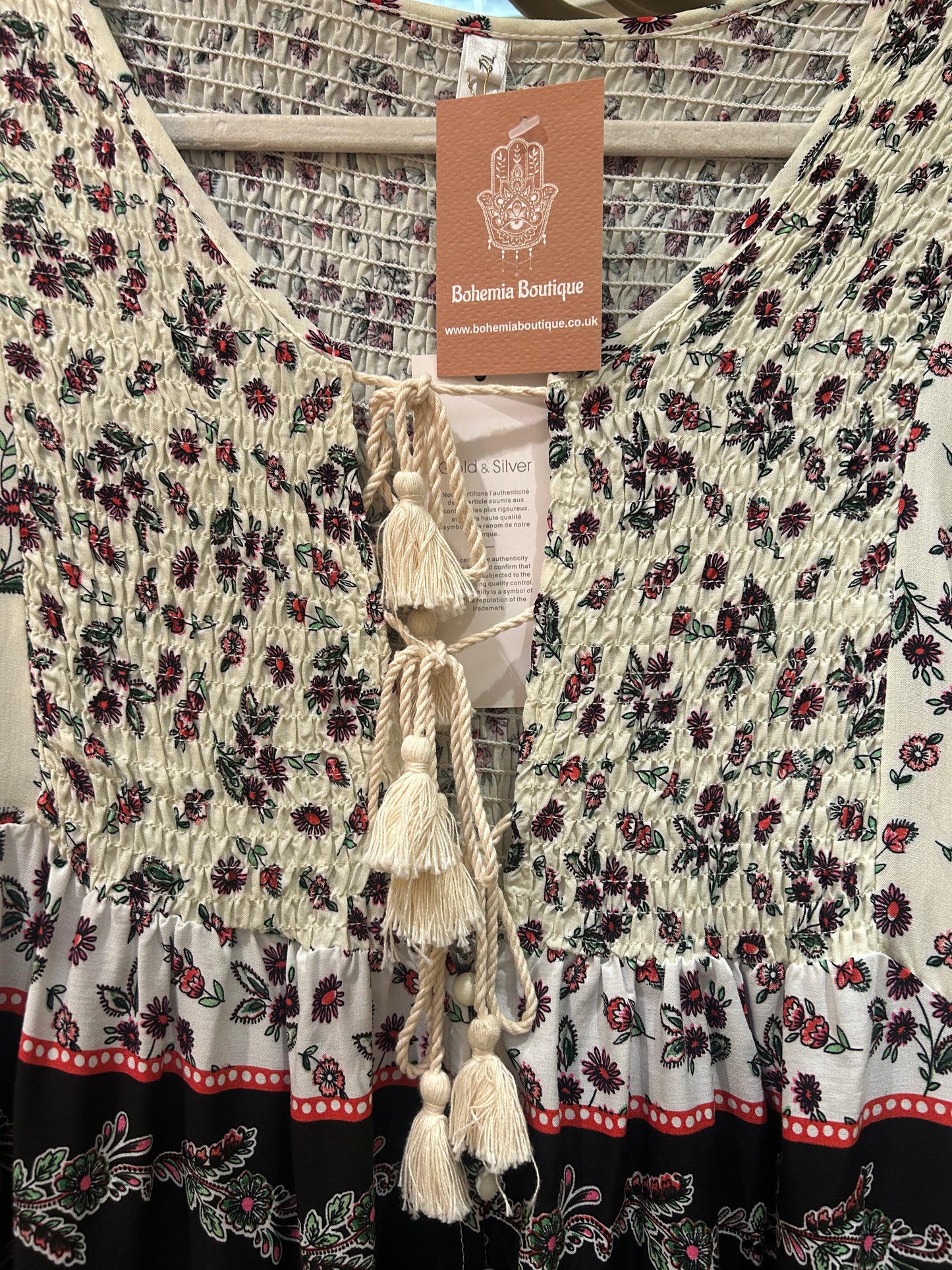 Gold & Silver Paris Ditsy Print Boho Blouse one size 12-14