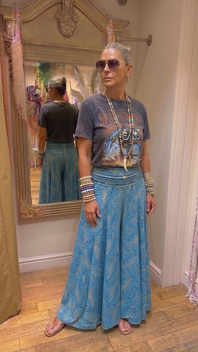Indra light blue embellished Boho Palazzo Pants one size 10-14