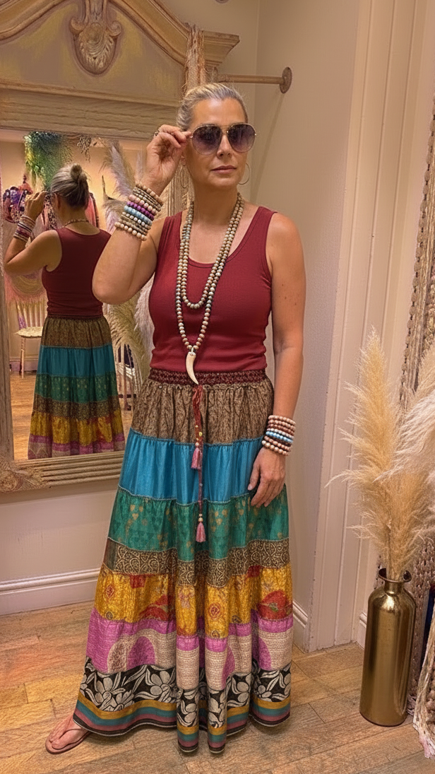 Gypsy Soul Recycled Sari Silk Skirt
