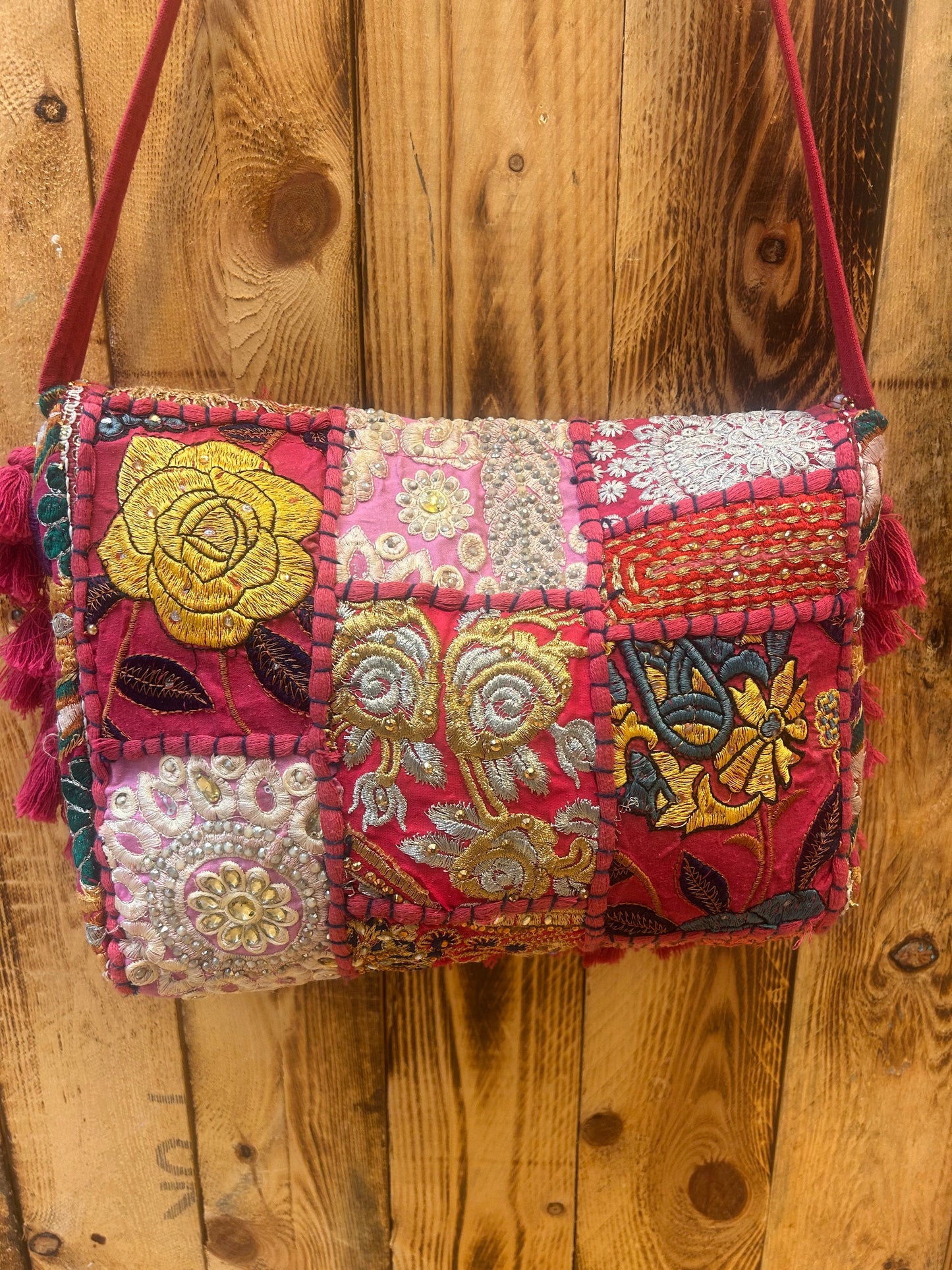 Pink Patchwork Embroidered Crossbody Bag - One of a Kind