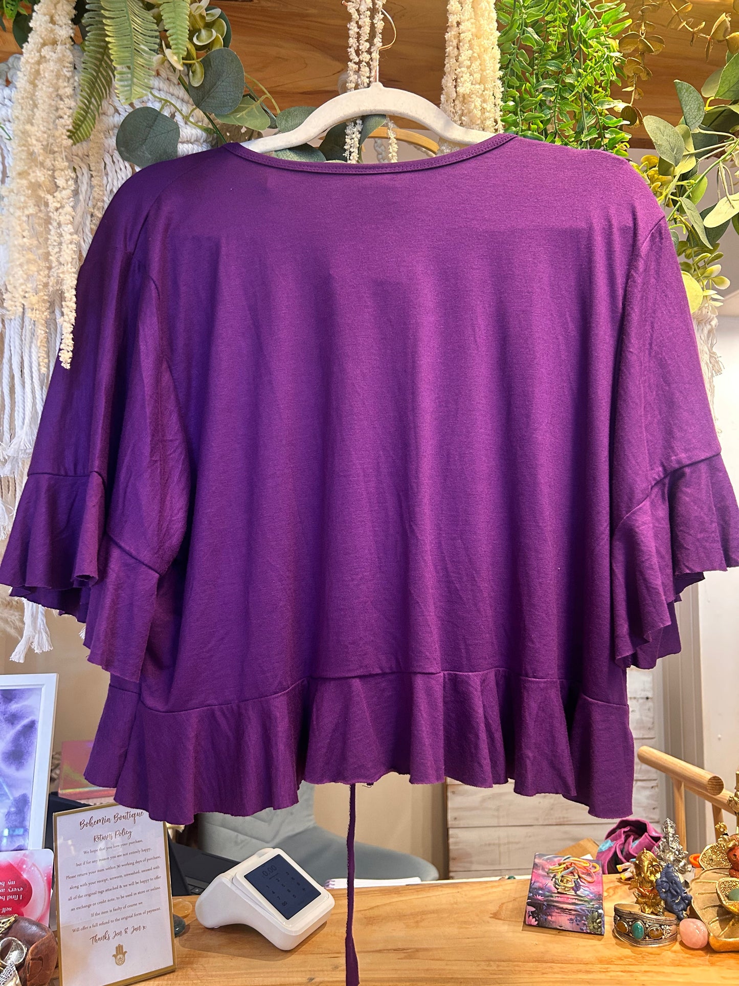 Purple Ruffle Jersey Crop tie Top One size 10-14