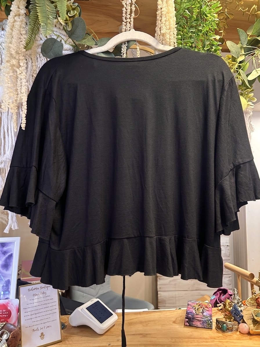 Black Ruffle Jersey Crop tie Top One size 10-14