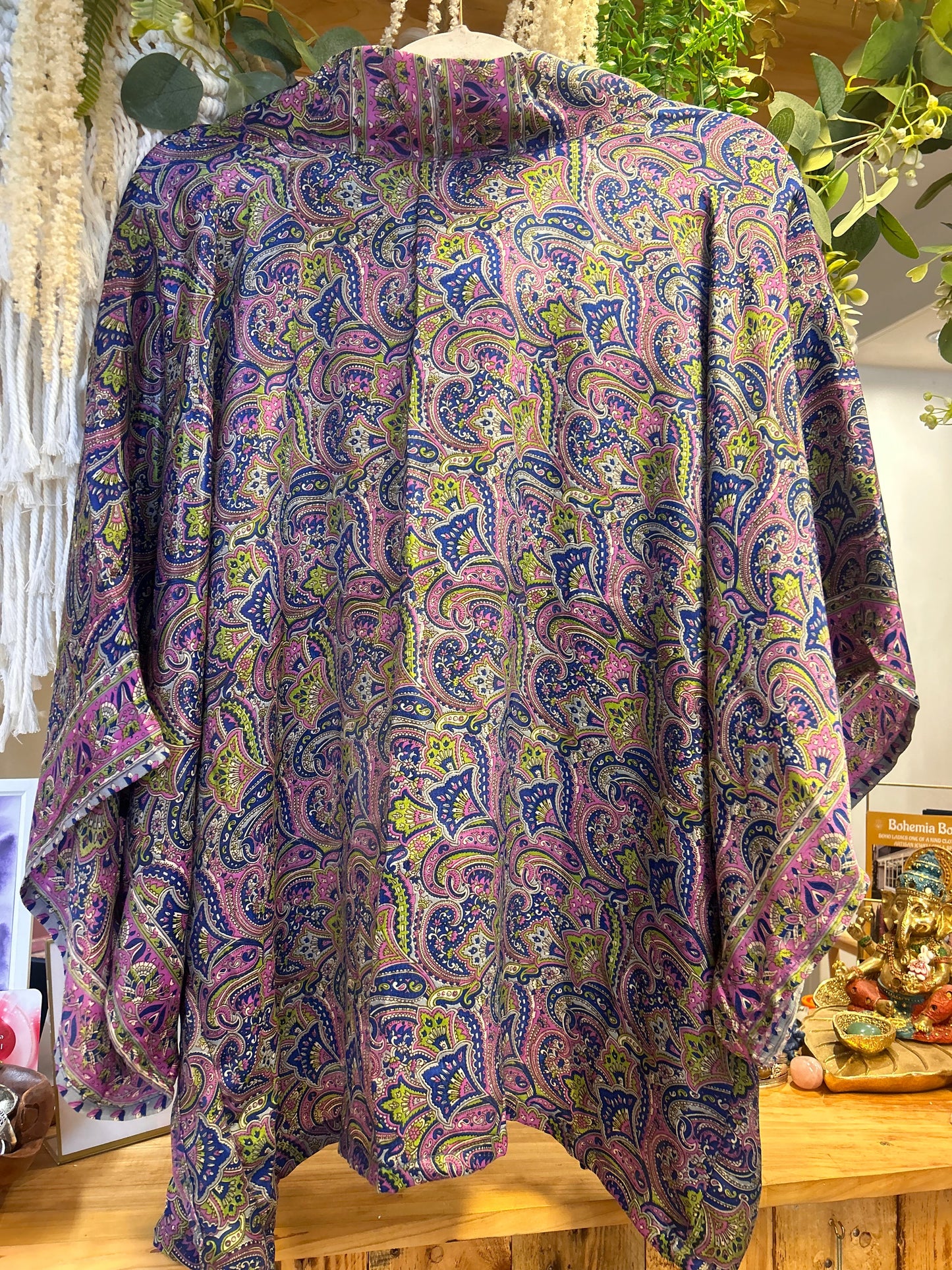 Bodhi Recycled Sari Silk Short Kimono one size 12-16