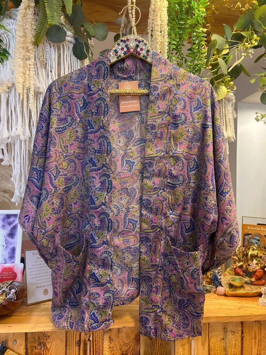 Bodhi Recycled Sari Silk Short Kimono one size 12-16