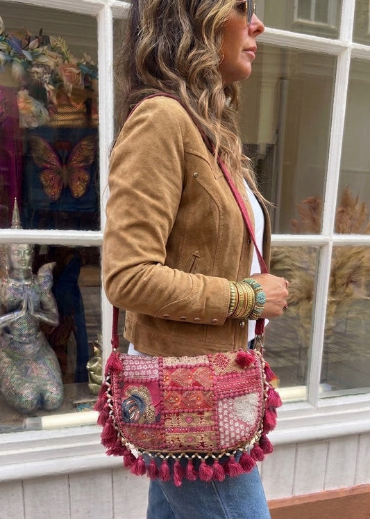 Pink Patchwork Embroidered Crossbody Bag - One of a Kind