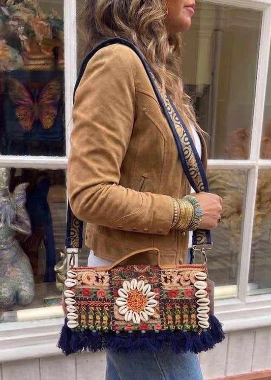Banjara Patchwork Boho Bag with Shells, Beads & Tassels