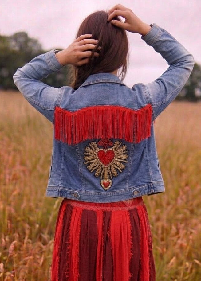 Customised Cropped Denim Jacket – Diamante heart size 10