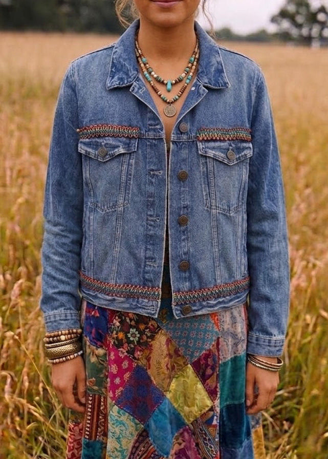 Customised Denim Jacket – Chakra Mandala & Tassel Detail size 14