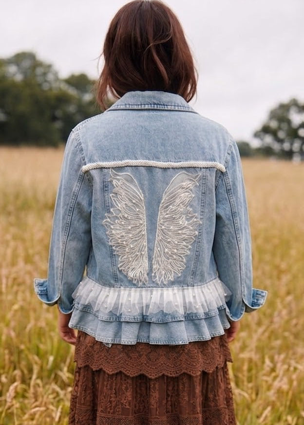 Customised Denim Jacket – Pearl Angel wings size 12
