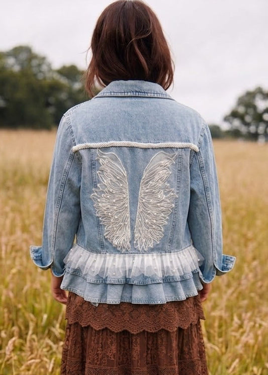 Customised Denim Jacket – Pearl Angel wings size 12