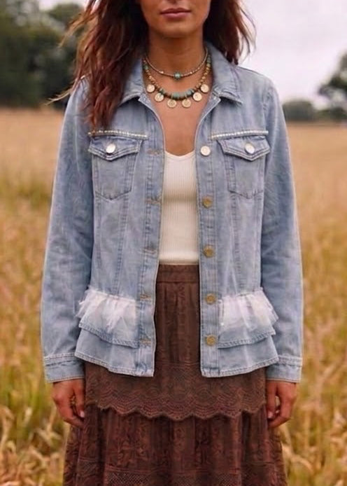 Customised Denim Jacket – Pearl Angel wings size 12