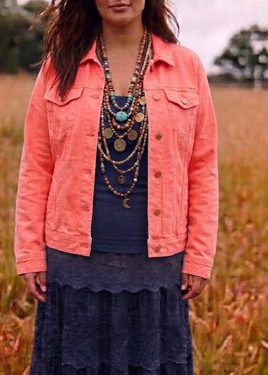 Customised Coral beaded denim Jacket – size 16-18