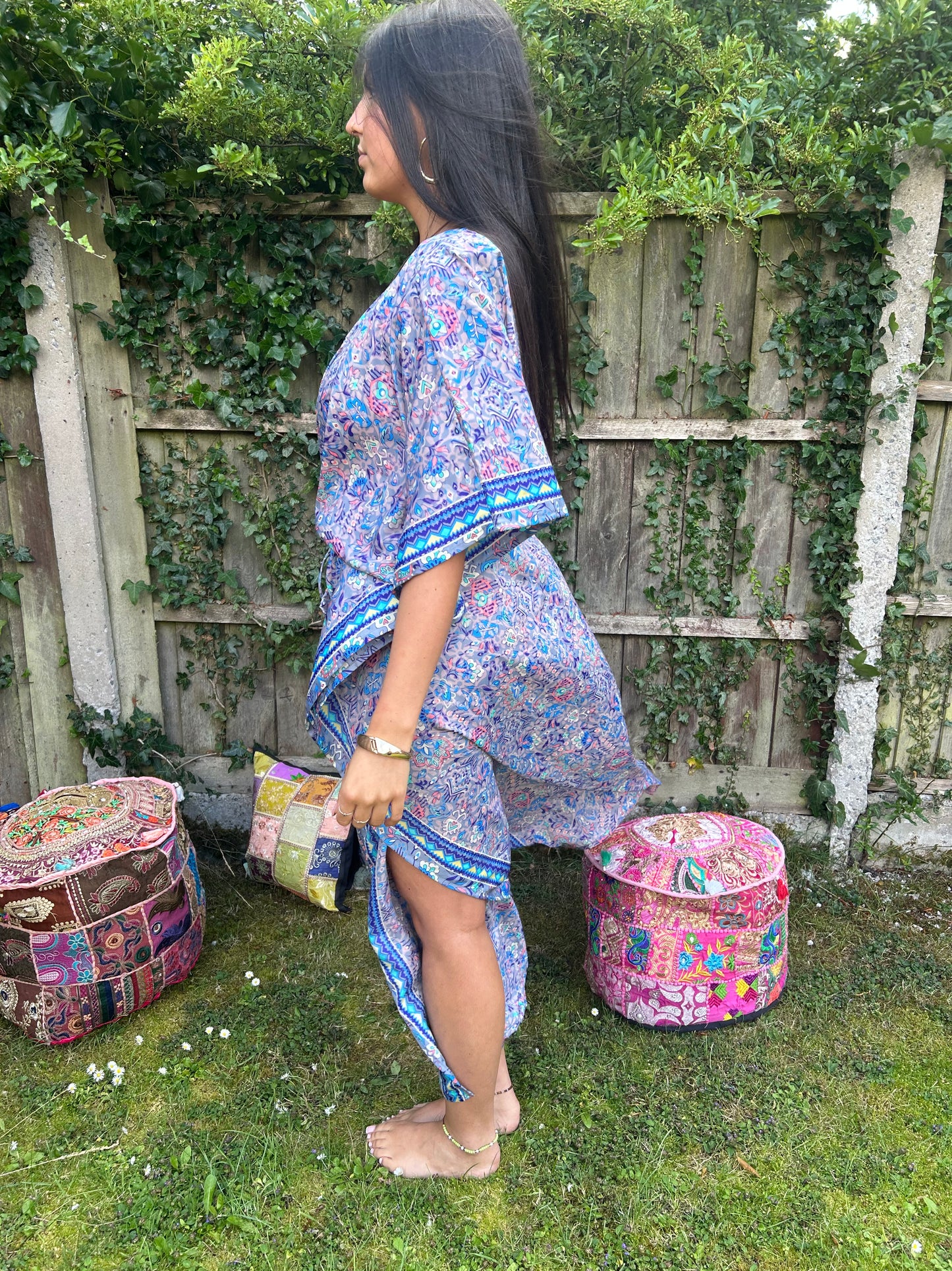 Flower Recycled Sari Silk Kaftan