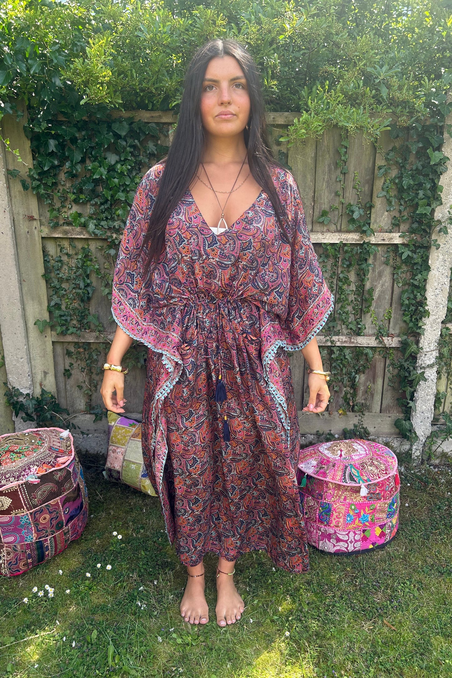 Flower Recycled Sari Silk Kaftan