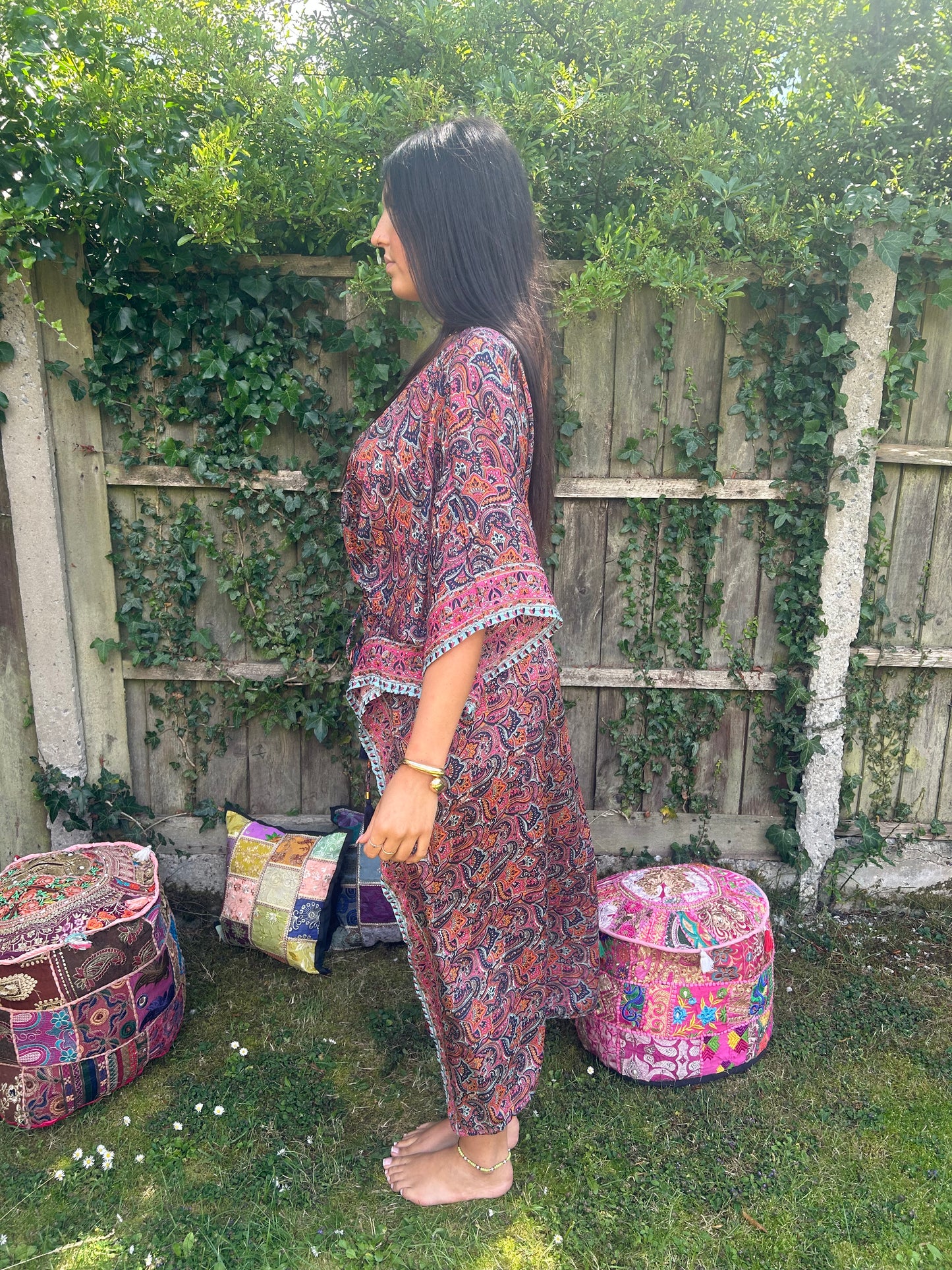 Flower Recycled Sari Silk Kaftan